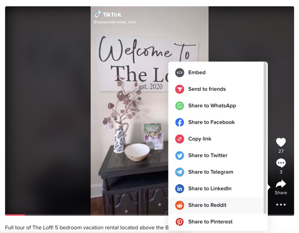 Sharing options on TikTok - Zeevou