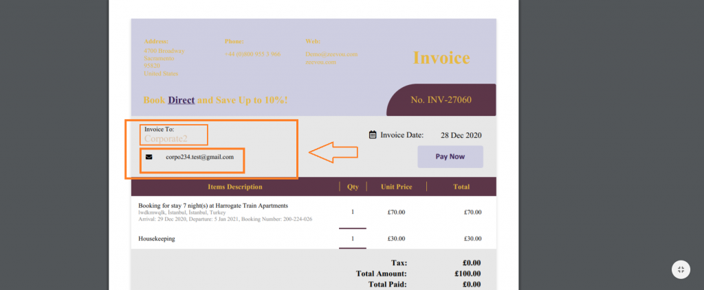 set a corporate as the recipient of the invoice- Zeevou