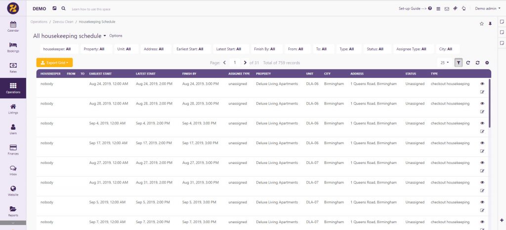 cleaning management feature in Zeevou