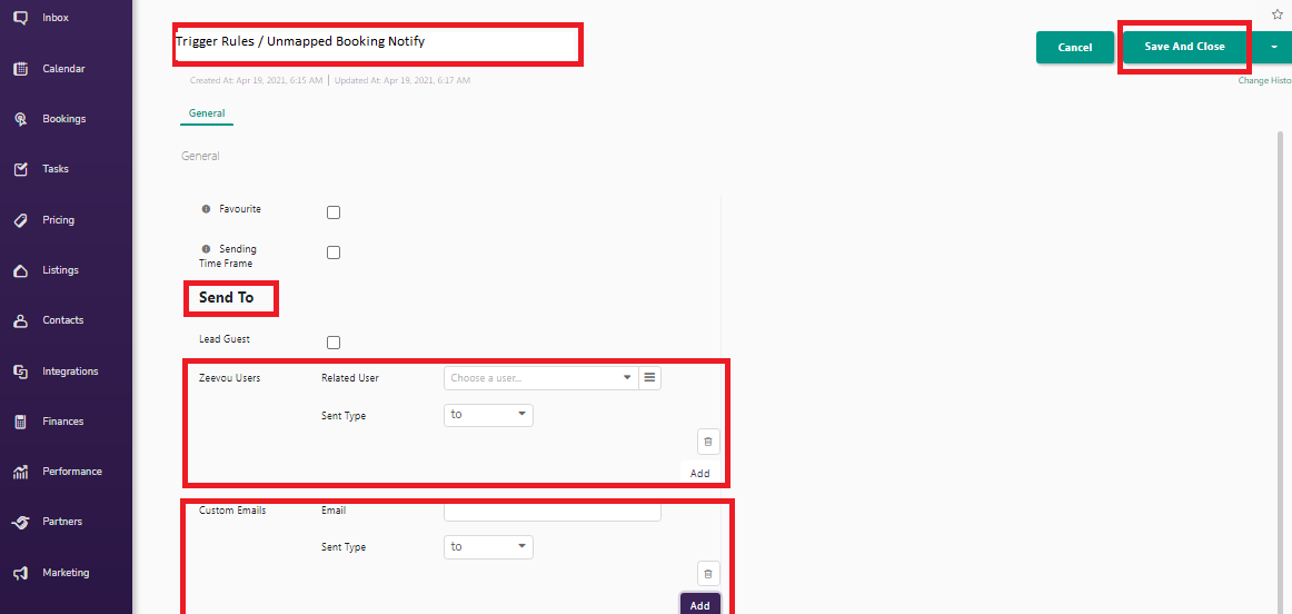 trigger rules unmapped booking notify
