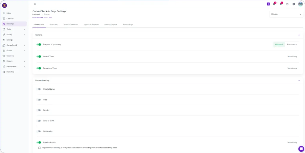 Online check in settings
